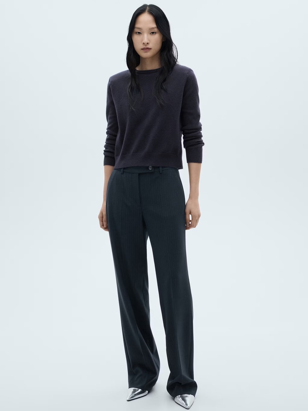 Mango Navy round-neck knitted sweater NWT